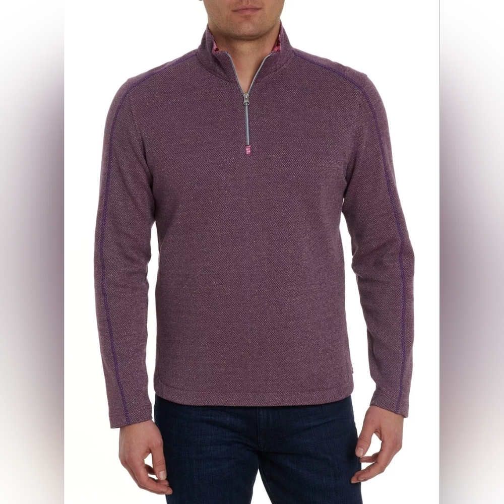 Robert Graham Men's Delage Long Sleeve Knit 3/4 Zip Sweater Classic Fit Berry
